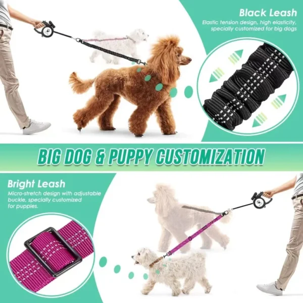 16ft Long Dual Dog Leash Attachment - Double Leashes for Training Small to Large Dogs - Adjustable Strap, Shock Absorbing Bungee 2