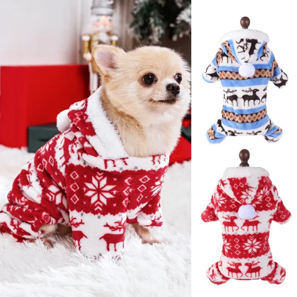 Dog Pajamas Warm Christmas Dog Coat Fleece Thermal Dog Clothes Winter Puppy Jumpsuits Overalls for Small Medium Dogs Cat Apparel 1