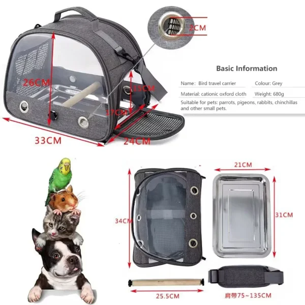 Bird Travel Carrier Portable Transport Bird Cage With Stainless Steel Tray Small Pet Multi-functional Parrot Bird Bag Outdoor 4