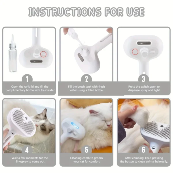 3-in-1 Dog Hair Brush Cat Hair Brush Electric Pet Cleaning Brush Steam Spray Brush Massage Hair Removal Comb anti-Tangle Brush 4