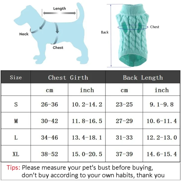Puppy Dog Sweaters for Small Medium Dogs Cats Clothes Winter Warm Pet Turtleneck Chihuahua Vest Soft Yorkie Coat Teddy Jacket 6