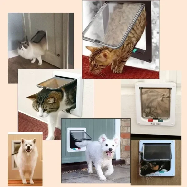 Dog Cat Flap Door with 4 Way Security Lock Flap Door for Dog Cats Kitten ABS Plastic Small Pet Gate Door Kit Cat Dogs Flap Doors 3