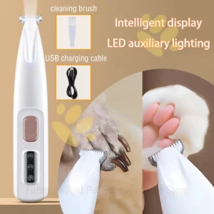 New Dog Paw Trimmer with LED Light Fully Waterproof Pet Hair Trimmer with LED Display Dog Clippers for Grooming 18mm Widen Blade 1