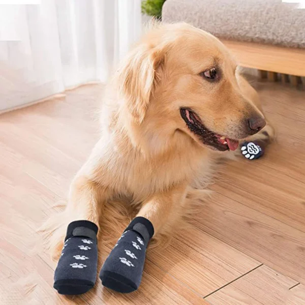 Anti-Slip Dog Socks 4pcs Paw Protector Traction Control Adjustable Indoor Wear Knitted Pet Socks with Rubber Reinforcement 2