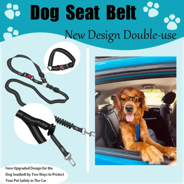 Adjustable And Heavy Duty Dog Car Seat Belt - Striped Nylon Large Dog Traction Rope for Car Rides 5