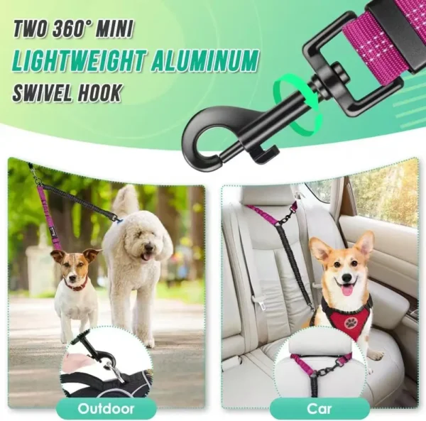 16ft Long Dual Dog Leash Attachment - Double Leashes for Training Small to Large Dogs - Adjustable Strap, Shock Absorbing Bungee 6