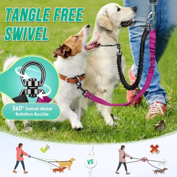 16ft Long Dual Dog Leash Attachment - Double Leashes for Training Small to Large Dogs - Adjustable Strap, Shock Absorbing Bungee 3