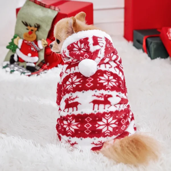 Dog Pajamas Warm Christmas Dog Coat Fleece Thermal Dog Clothes Winter Puppy Jumpsuits Overalls for Small Medium Dogs Cat Apparel 4