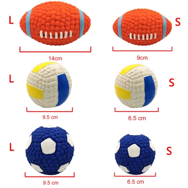 Soft Pet Ball Squeaky Toy For Small Large Dog Rugby Tennis Volleyball Football Basketball Latex Tooth Cleaning Training Toys 2