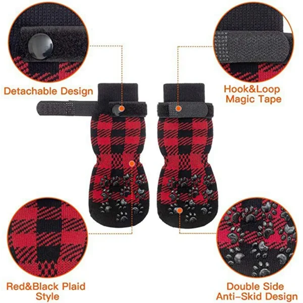 Anti-Slip Dog Socks 4pcs Paw Protector Traction Control Adjustable Indoor Wear Knitted Pet Socks with Rubber Reinforcement 4