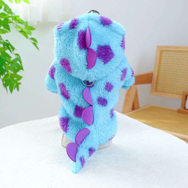 1PC Pet Clothing Dog Cat Autumn and Winter Thickened Warm Blue Dinosaur Hooded Coat With Drawstring Buckle For Small Medium Dogs 6