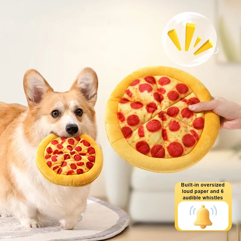 Plush Dog Toy Doughnut Pizza Shape Pet Squeaky Toys for Small Large Dogs Cleaning Teeth Puppy Chew Sound Toy Pet Supplies 2