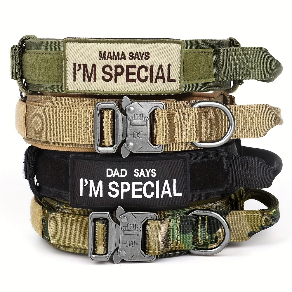 Heavy Duty Tactical Dog Collars with Handle Military Collar with Patch Outdoor Training and Walking for Medium and Large Dogs 1