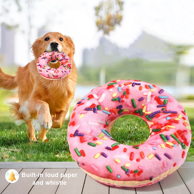 Plush Dog Toy Doughnut Pizza Shape Pet Squeaky Toys for Small Large Dogs Cleaning Teeth Puppy Chew Sound Toy Pet Supplies 3