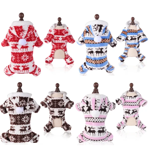 Dog Pajamas Warm Christmas Dog Coat Fleece Thermal Dog Clothes Winter Puppy Jumpsuits Overalls for Small Medium Dogs Cat Apparel 3