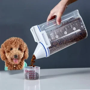 1.5kg/2kg Dog Cat Food Pail, Plastic Storage Tank with Measuring Cup 1