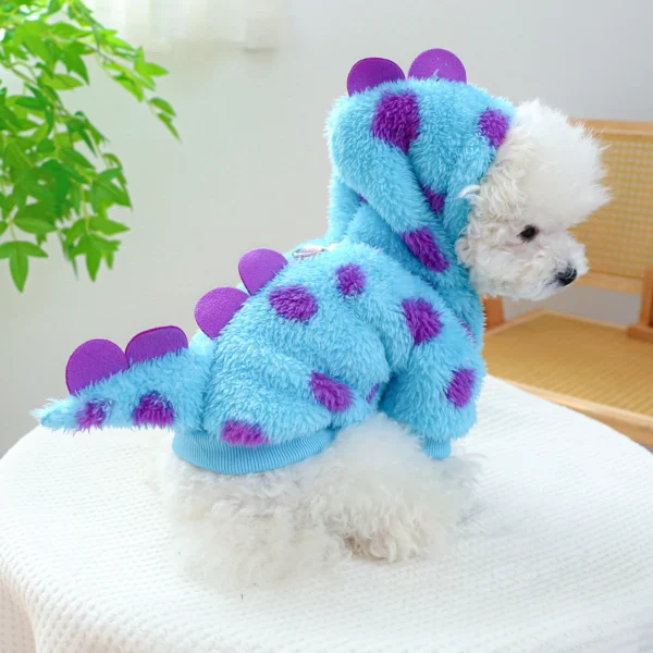1PC Pet Clothing Dog Cat Autumn and Winter Thickened Warm Blue Dinosaur Hooded Coat With Drawstring Buckle For Small Medium Dogs 1