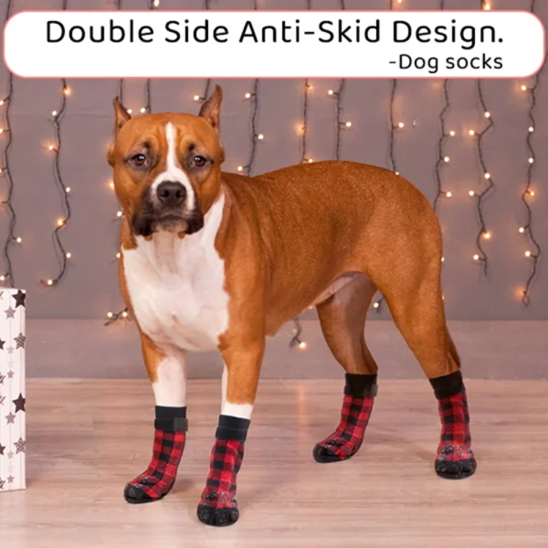 Anti-Slip Dog Socks 4pcs Paw Protector Traction Control Adjustable Indoor Wear Knitted Pet Socks with Rubber Reinforcement 5