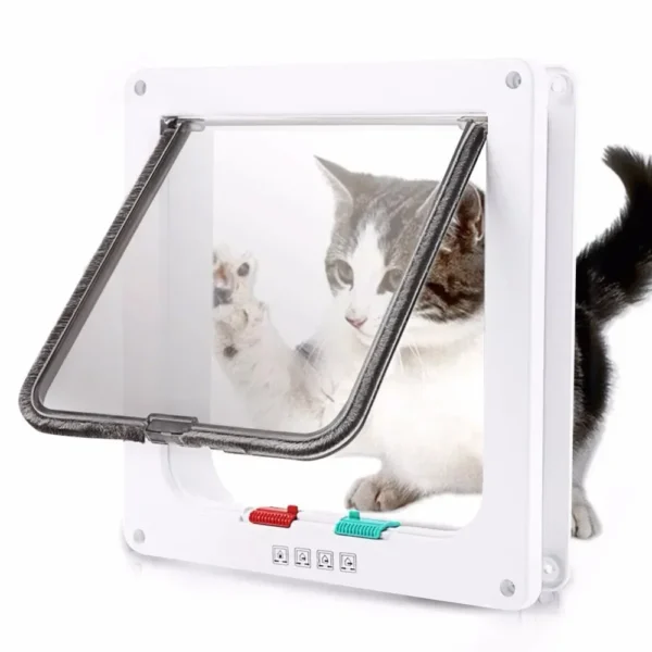 Dog Cat Flap Door with 4 Way Security Lock Flap Door for Dog Cats Kitten ABS Plastic Small Pet Gate Door Kit Cat Dogs Flap Doors 2