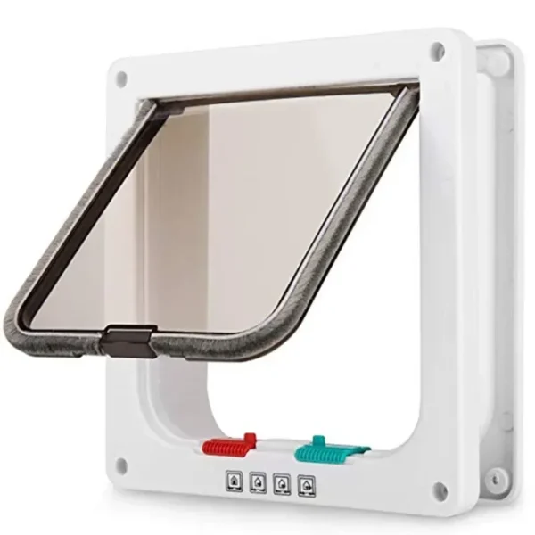 Dog Cat Flap Door with 4 Way Security Lock Flap Door for Dog Cats Kitten ABS Plastic Small Pet Gate Door Kit Cat Dogs Flap Doors 1