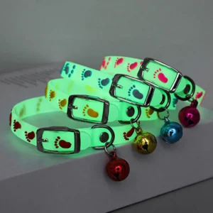 Luminous Cat Necklace Glowing Small Dog Cat Collar Anti-Loss Fluorescent Silicone Cat Bell Collar Neck Ring Pet Cat Accessories 1