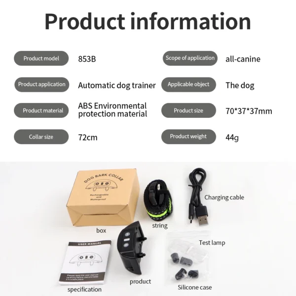 Dog Training Collar Anti-barking Collar Automatic Anti Bark Dog Collar USB Rechargeable Dog Trainer Electric Shock Beep 5