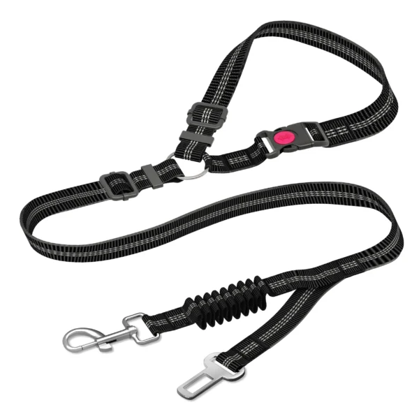 Adjustable And Heavy Duty Dog Car Seat Belt - Striped Nylon Large Dog Traction Rope for Car Rides 2