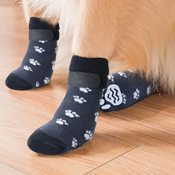 Anti-Slip Dog Socks 4pcs Paw Protector Traction Control Adjustable Indoor Wear Knitted Pet Socks with Rubber Reinforcement 3