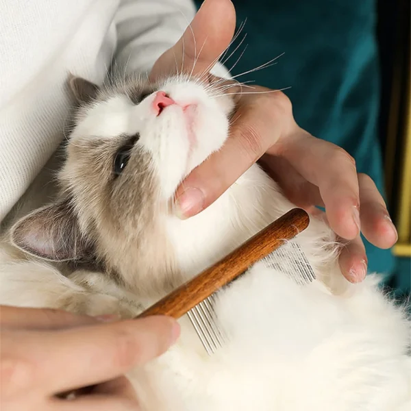 Cat Comb Stainless Steel Pet Hair Remover Wooden Handle Cat Hair Comb Pet Grooming Massage Dog Brush Cleaning Tool Pets Supplies 3